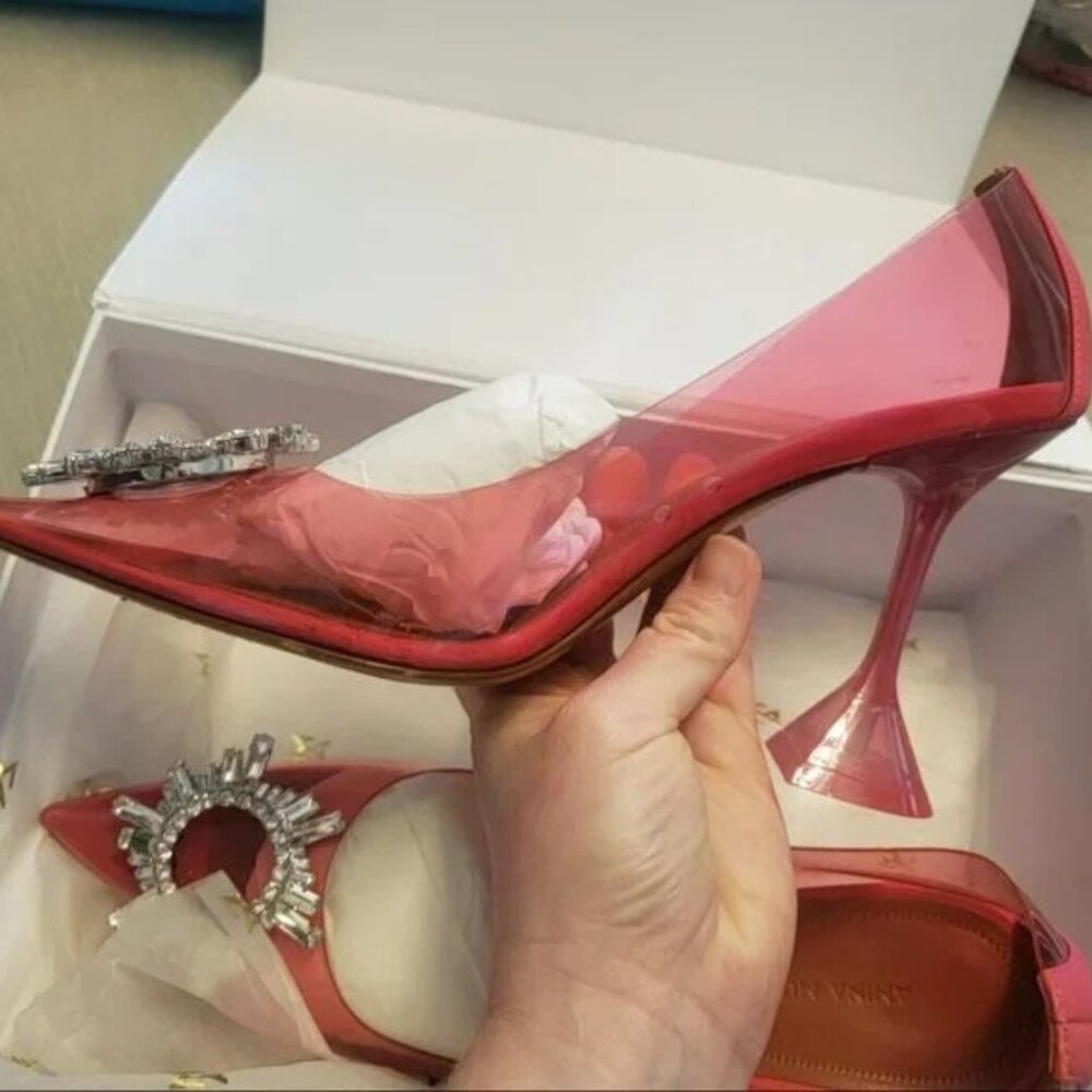 Amina Muaddi Begam glass Pump Pink Glass Clear Heels size 39 - Picture 8 of 16